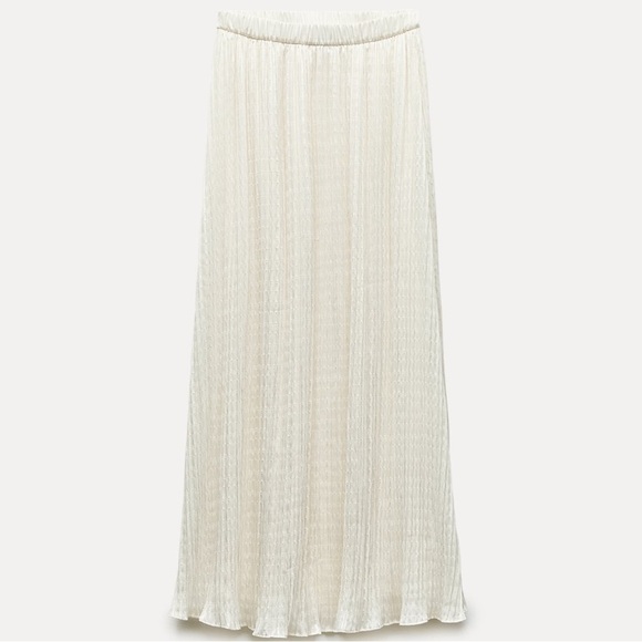 Zara Textured Pleated Maxi Skirt XS-S Ecru NWT - Picture 8 of 9
